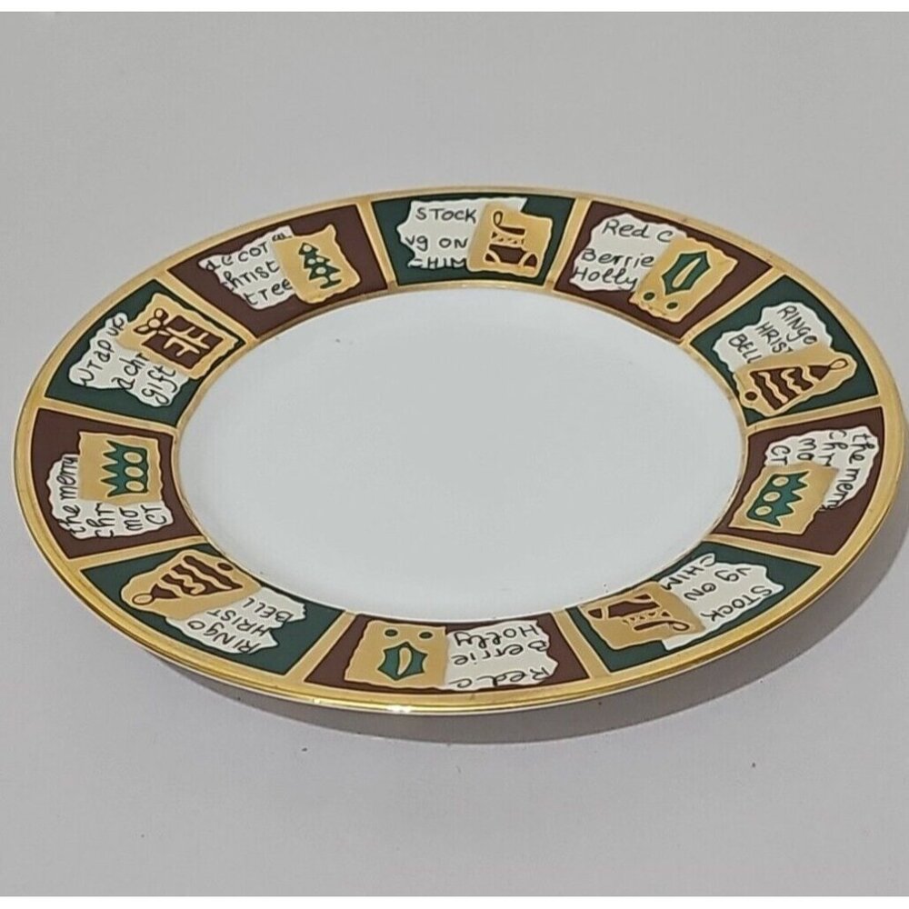 Pier 1 Yuletide Greetings Dessert Plate 6" bread plate gold gilding Christmas - Picture 5 of 7